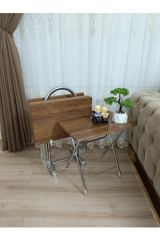 Çanta Zigon Sehpa,4'lü Sehpa, Zigon Sehpası, Mdf Mebran - Ceviz