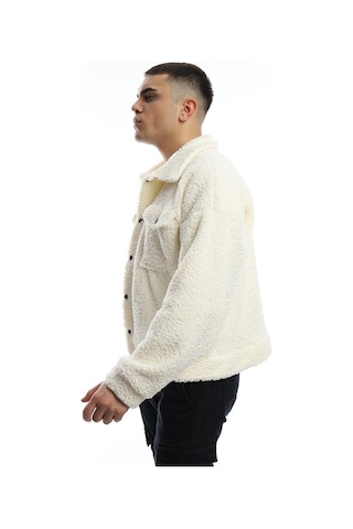 Erkek Kıvırçık Peluş Cıt Cıt Kapamalı Ceket Ekru