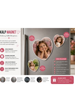 Kalp Fotoğraf Magneti Kız Çocuğuna Kişiselleştirilebilir Sevimli Anı Hediyesi