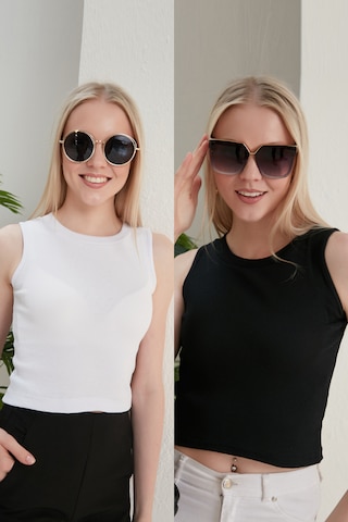 Catspy Kadın Halter Yaka 2'li Crop Bluz Atlet Siyah  -  Beyaz