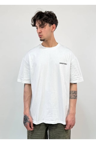 Zaee Playlist Oversize Baskılı Tişört Beyaz