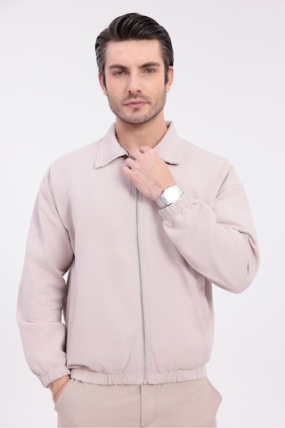 Erkek Gabardin Kumaş Fermuarlı Oversize Mevsimlik Ceket-144 Bej