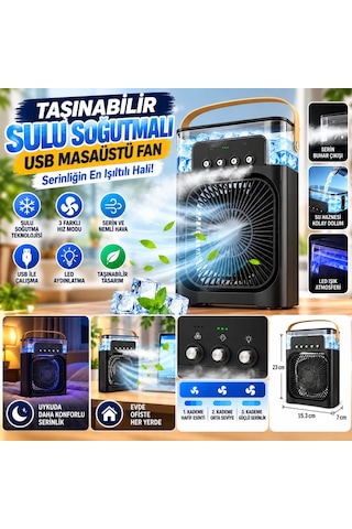 Buradabulabilirsin Taşınabilir 3 Farklı Mod Ayarlı 7 Farklı Led Işıklı Sulu Soğutmalı Taşınabilir Masaüstü Usb Fan Vantilatör Bbz
