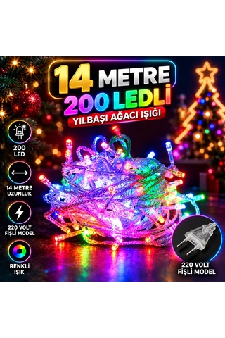 Yüksek Kalite 14 Metre 200 Ledli Renkli Led Işık Yılbaşı Ağacı Işığı Renkli Noel Işığı Modlu 220 V Diğer