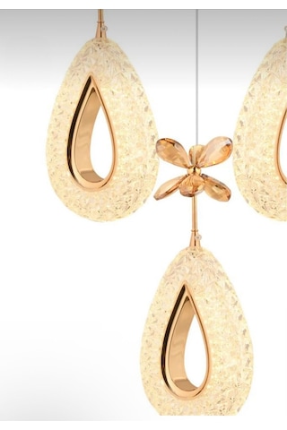 Damla Model 3'lü Gold 3 Renk Modu Ledli Kristal Taşlı Modern Salon Mutfak Oturma Odası Led Avize Gold