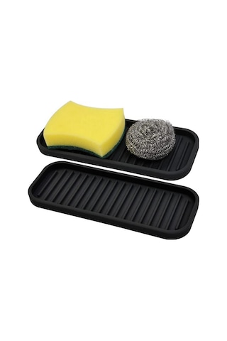 Xurunkeji Parça Mutfak Silikon Lavabo Tutucu Sabunluk Tezgah Tepsisi Banyo Duş Şampuan Şişesi Saklama Tepsisi Süzgeç Pedi Siyah