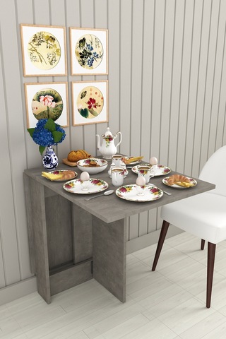 Asra Trend Ultra İnce Katlanır Mutfak Yemek Masası KM32 %100 MDF Gri