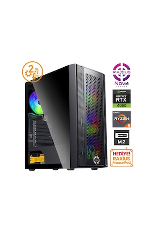 Raxius Nova-G1-R5-4060-56A012 R5-5600 64 GB 2 TB+2 TB SSD RTX5060 Free Dos Masaüstü Oyuncu Bilgisayarı