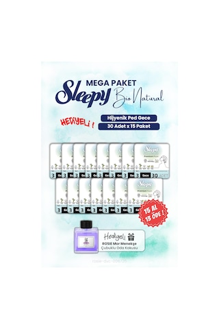 Sleepy Hijyenik Ped 15 Al 13 Öde 30'lu Bio Natural Gece Ve Rosıe Oda Kokusu