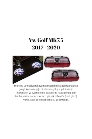 Volkswagen Vw Golf Mk7.5 2017 2018 2019 2020 Uyumlu Kapı Altı Led Logo Projektörü 3 Boyutlu Hayalet Karşılama Işığı Lazer Işık Geçmeli