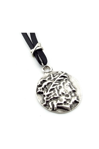 Solfera Zeus Olimpos Antik Madalyon Orjinal Siyah Deri Erkek Kolye Q0651 Pembe