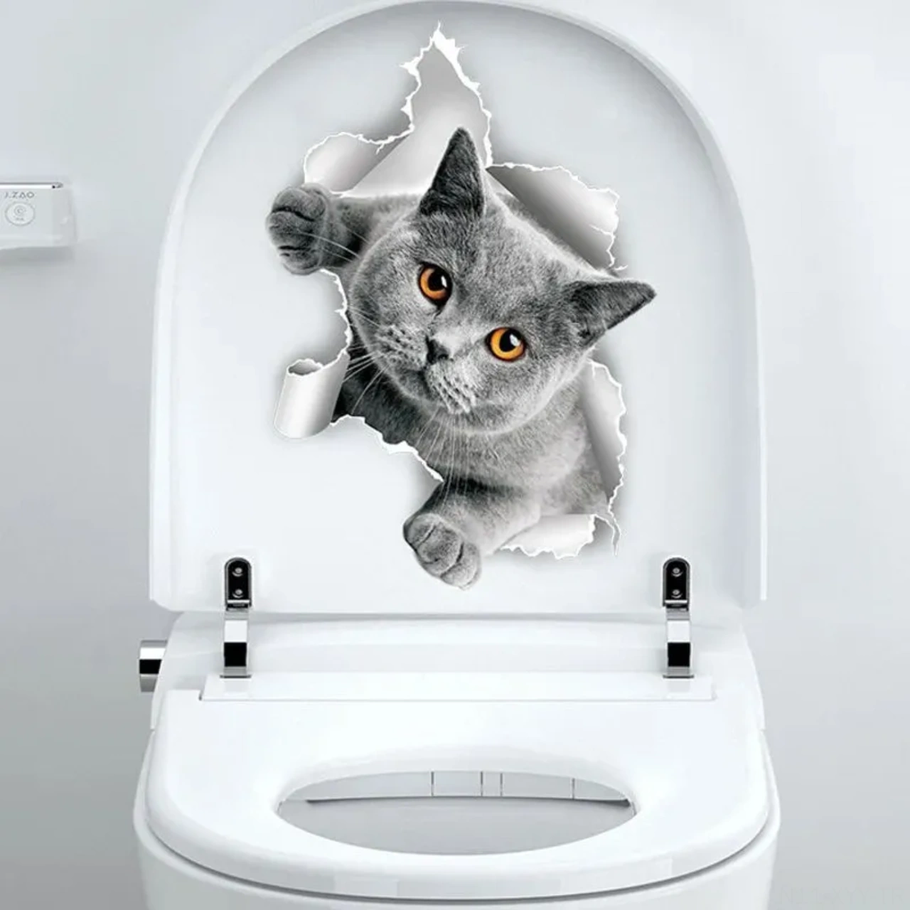 Yaleker Banyo Tuvaleti Koltuğu Dekoratif Sticker - Kedi Desenli, Su Geçirmez, Leke Dayanıklı, Kalıcı Pvc Materyal Gri