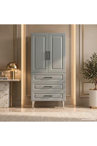 Milano Çok Amaçlı Dolap 60 Cm 2 Kapak 3 Çekmece Lake Gri Alüminyum - Çok Amaçlı Erzak Dolabı Sarı