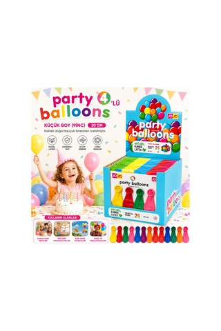 40 Paket - 4pcs Küçük Boy Renkli 20cm Party Balon - Toplamda 160 Adet Balon Çok Renkli