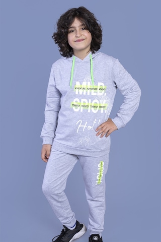 Toontoy Erkek Çocuk Kapüşonlu Baskılı Eşofman Takımı Antrasit Melanj