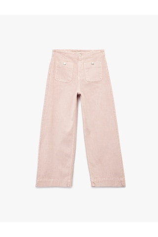 Koton Yüksek Bel Cep Detaylı Düğmeli Kısa Geniş Paça Pantolon - Culotte Jeans Pembe 6wal40022mw Pembe