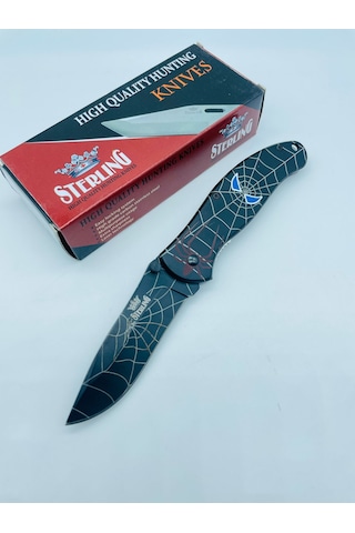 Sterling Siyah Örümcek Desenli Kamp Çakı // 300.t0022 - 20 CM Siyah