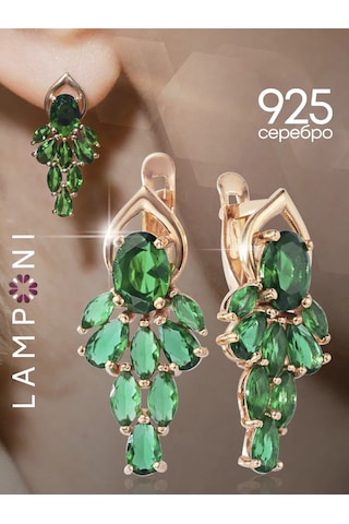 Lamponi 925 Ayar Gümüş Erimiş Zümrüt Taşlı Gece Küpeleri 113500379 Altın