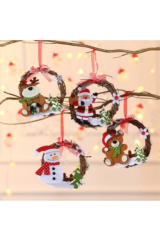 Xindoker Noel Dekorasyonları Ayaklı Planda, Panda Modeli Rattan Ve Kumaş Teneke, 15 Cm Çaplı Pencere Süs Eşyası