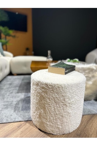 Dolce Puf Peluş Kumaş Silindir Dekoratif Pufidik Puf Bench Krem