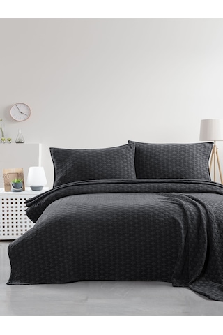Elvira Yatak Örtüsü Seti Çift Kişilik Koyu Gri Kutulu Gri