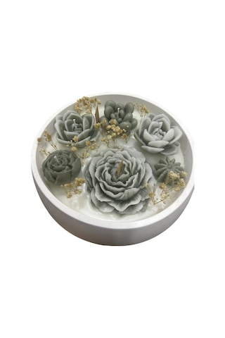 Taş Kasede 18x6 Cm Kokulu Çiçek Bahçesi Mum