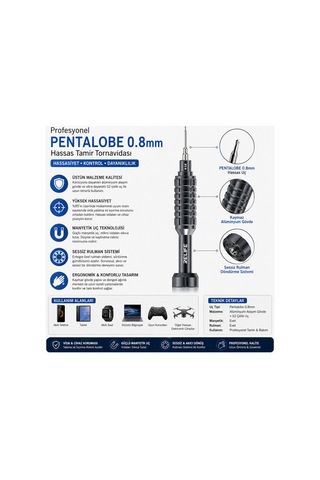 Rl-730 Profesyonel Pentalobe 0.8mm Hassas Cep Telefonu Tamir Tornavidası Manyetik S2 Çelik Uçlu