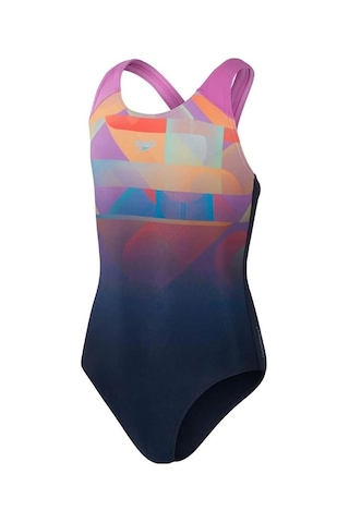 Speedo Digital Baskı Splashback Kız Çocuk Yüzücü Mayosu Lacivert-pembe Lacivert-pembe