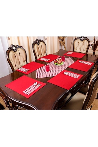 Kırmızı Amerikan Servis Supla Ve Runner Seti 12 Kişilik Set Kırmı Kırmızı