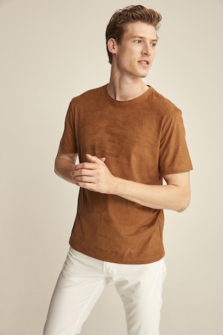 Grimelange ENZO Kahverengi Suet Erkek Basic Slim Fit T-shirt