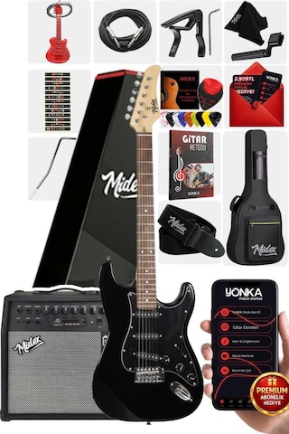 Midex Rph30bk-50amp Black Elektro Gitar Seti 50 Watt Bluetooth