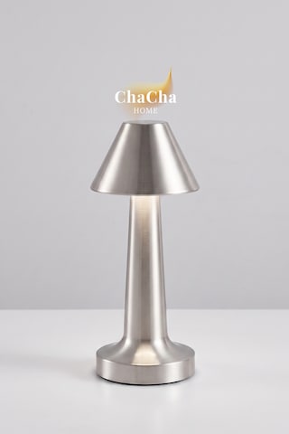Chacha Home Pera Metal Led Masa Lambası 22x10 Cm - Lüks Dekoratif Abajur Ve Gece Lambası Gümüş