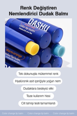 Renk Değiştiren, Hyalüronik Asitli Nemlendirici Balm Dashu Mens Color Change Lip Balm Warm Orange