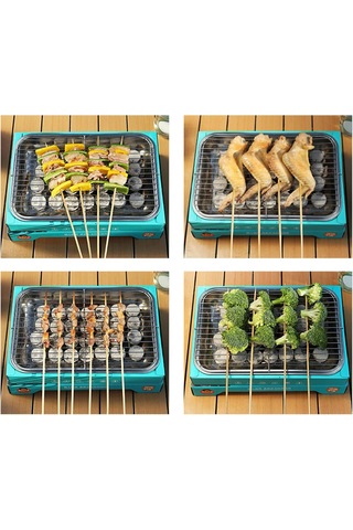 Ve Kompakt Tek Kullanımlık Kömür Izgarası Çıkarılabilir Paslanmaz Çelik Barbekü Sigara İçen Izgara Açık Hava Kamp Mavi Mavi