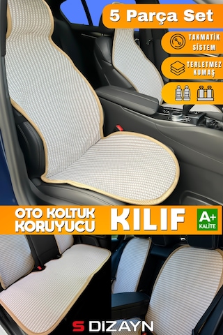 S-dizayn Oto Koltuk Koruyucu Kılıf Set Krem Universal 2+3 Parça Ön Arka