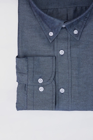 Tudors Büyük Beden Oxford Doku Yaka Düğmeli Cepli Nakışlı Mavi Erkek Gömlek-30424-mavi