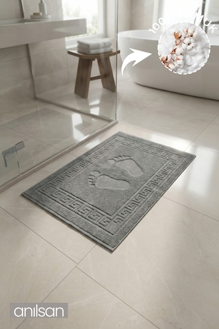 Antrasit Greek Ayak Havlusu - 50x70 Cm, 245 Gr, %100 Pamuk, Spa Ve Otel Banyo Paspası, Günlük Kullanıma Uygun Antrasit