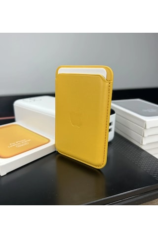 Magsafe Deri Cüzdan Kartlık Tüm Modellerle Uyumlu - Bordo Sarı