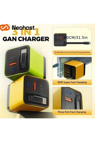 Elmpaly Sarı 65w Hızlı Şarj Cihazı 3 Cihaz Aynı Anda Şarj Hızlı Şarj Tip Çıkışı Taşınabilir