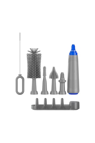 Jeehugo Otomatik Silikon Biberon Fırçası Seti Gri - 7 Parça, 2 Hızlı Temizleme, Ipx65 Su Geçirmez, Yeniden Şarj Edilebilir Pil