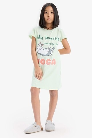 DeFacto Kız Çocuk Baskılı Kısa Kollu Elbise E6228A825SMTR345 Turkuaz