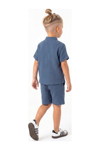 Mnk Baby & Kids Pamuklu Müslin Kumaş Yazlık Şortlu Kısa Kol Rahat Takım M00820 Indigo
