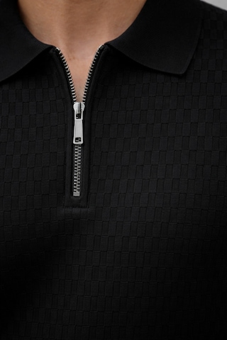 Erkek Fermuarlı Polo Yaka Triko Tişört Slim Fit Dokulu Yazlık Şık Casual Siyah