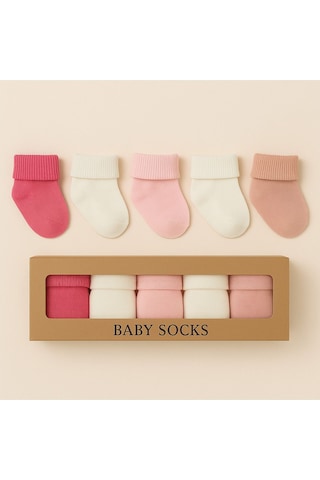 Yenidoğan 5'li Kız Bebek Çorap Seti Doğal Renkler ASORTİ