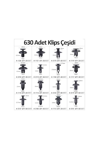Klips Araba Kapı Tampon Plastik Panel İtme Pim Tutucu 630 Parça N11.3188
