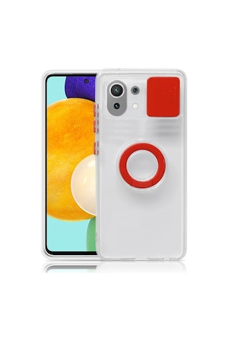 Xiaomi Mi 11 Lite Kılıf Sürgülü Kamera Lens Korumalı Yüzük Standlı Silikon Kılıf- 5775 Şeffaf
