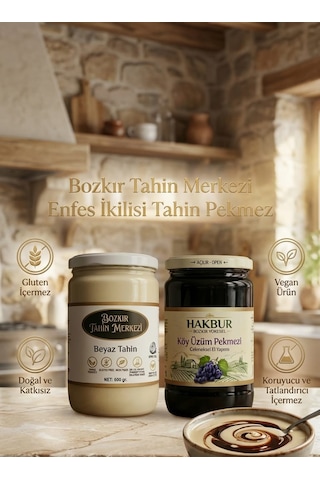 Bozkır Tahin Merkezi Enfes İkili Beyaz Tahin 600 Gr - Köy Üzüm Pekmezi 800 Gr Doğal&katkısız