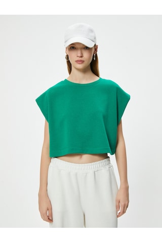 Koton Crop Tişört Oversize Bisiklet Yaka Yarasa Kol Yeşil 4sak10319nk Koyu Yeşil