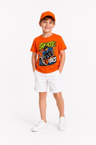 Bayloranzzo Skate Vibes %100 Pamuk Premium Kalite Erkek Çocuk Tişörtü Turuncu