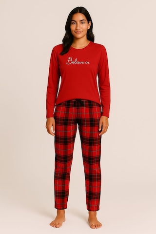 Pemilo Kadın Uzun Kol 20362 Milan Pijama Takımı Kırmızı Kırmızı